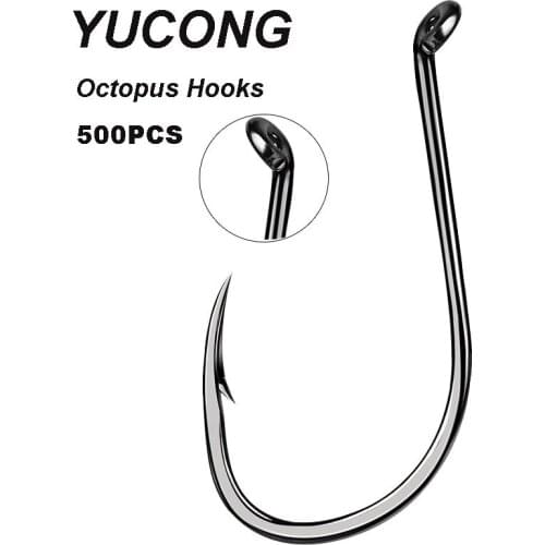 YUCONG 500PCS/lot Carbon Steel Fishing Hooks 1/0-8/0# Single Fishhooks With Ring Eye Barbed Anzol Catfish Jigging Hooks Pesca
