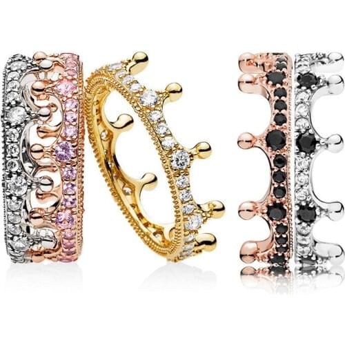 100% 925 Sterling Silver Tiara Crown Sparkling Love Heart for Women Engagement Jewelry Anniversary