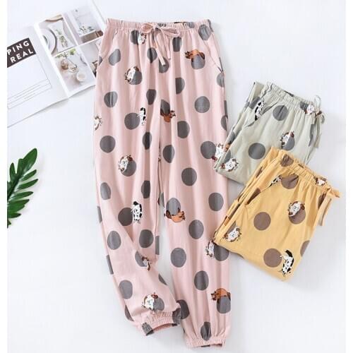 Ladies Sleeping Pants 100% Cotton Cartoon cat Variety Styles Sleep Bottoms Trousers Pants Pocket Home Wear Loose Womens Pyjamas