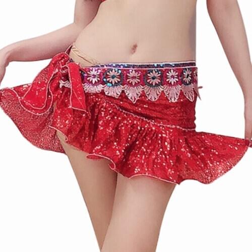 Embroidered Costume Accessories Shinning Sequins Belt Women Belly Dance Hip Scarf Short Skirts Sparkly Hip Wrap