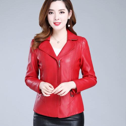 2021 Spring Autumn Leather Jacket Women PU Short Mid-Length Plus Size 5XL Mother Suit Coat