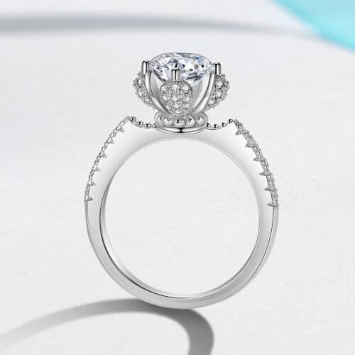 2021 Fashion Cute Flower Soild 925 Sterling Silver Wedding Ring Diamond Party Engagement Brand with Box Jewelry for Women Gift