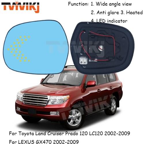 1 pair Side Rearview Mirror Blue Glass Lens with LED turn signal For Toyota LAND CRUISER PRADO 2002-2008 Wide angle anti glare