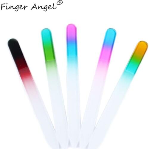 Finger Angel 1Pcs Gradient Durable Crystal Glass Nail File Buffer Stained Nail Art Files 14cm Double Side Manicure Pedicure Tool
