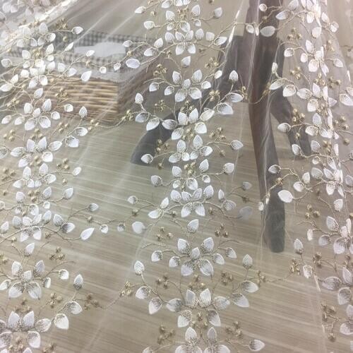 1Yard Gold Thread Embroidered Lace Fabric Tulle For Wedding Womens Dress Clothing Sewing Net French Fabrics DIY Lace Trimmings