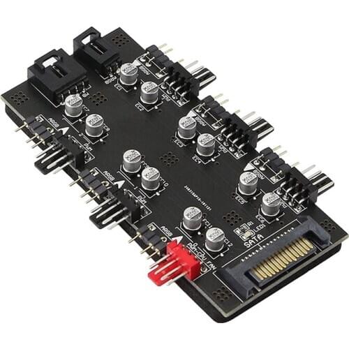 12V 4Pin PWM/ARGB with SATA 15Pin Power 2-In-1Hub 6Simultaneous CPU Cooling Fan Used to Expand the Motherboard Interface