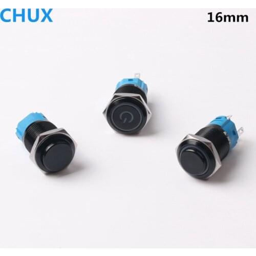 16mm Metal Push-button Switch Self-locking Momentary Oxidation Black With red yellow blue green white Waterproof Led Switch