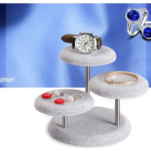 3 Layers Round Acrylic Jewelry Display Stand Necklace Earring Ring Show Rack