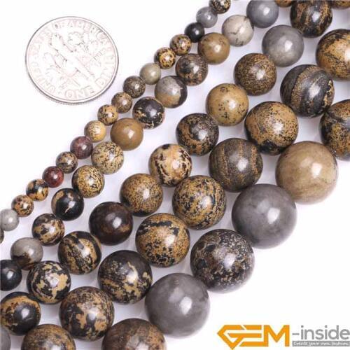 4/6/8/10/12mm Round Natural Brown Artistic Jaspers Stone Gem Stone Semi Precious Beads Loose Beads For Jewelry Making 15"