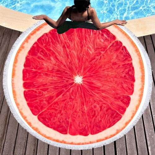 Free shipping Novelty Gift Fruit Orange Lemon Print Large Big Round Swim Spa Sauna Bath Beach Towel Blanket Throw