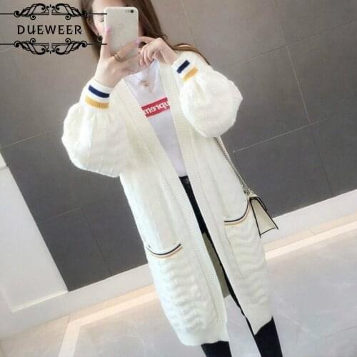 DUEWEER Sweaters Women Cardigan Mid-length Loose All-match Outwear Elegant Korean Style Trendy Warm Comfortable Plus Size