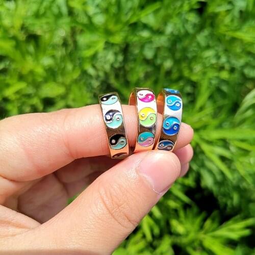 Lost Lady Cute Multicolor Tai Chi YinYang Rings Enamel Metal Punk Finger Rings for Women Jewelry Gifts Bague Accessories