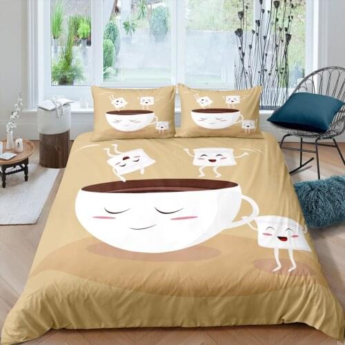 Coffee Cup Bedding Set Creative Printed Duvet Cover Set Queen King Size Kids Home Bedclothes Comforter Covers Pillow Cases