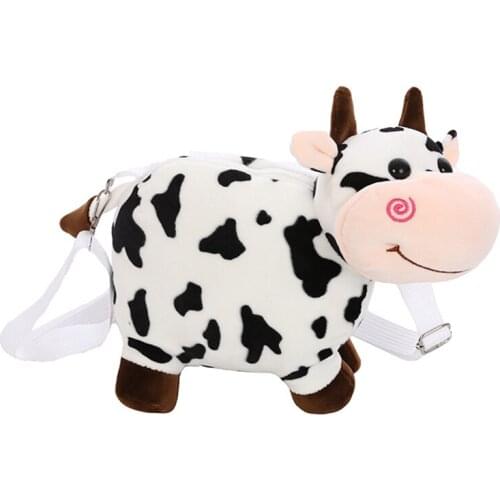 Korean Cartoon Cow Animal Stuffed Crossbody Bag Kawaii Plush Backpack Cute Shoulder Bag Coin Purse Gift For Girl Kids Children