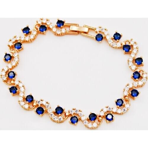 Trendy Round Navy White Zirconia Link Chain Charm Bracelets Hidden Safety Clasp For Women Girls Fashion Jewerly Accessorie