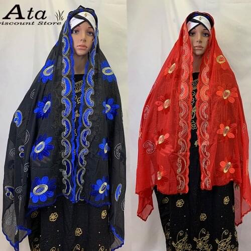 Voile Cotton Muslim Womens Hijabs Prayer Shawl Wrap Dubai Embroidered Diamond Scarfs Turban Headscarf Islam Daily Jibab Bigsize