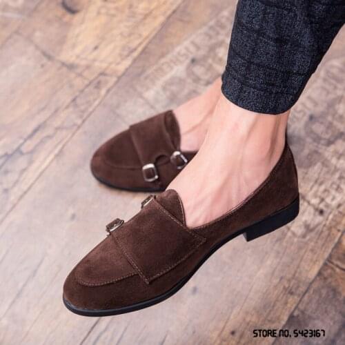 Fashion New Designer British Suede Monk Strap Leather Shoes Flat For Men Dress Formal Wedding Prom Oxford Zapatos Hombre