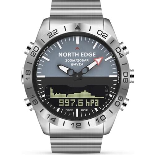 NORTH EDGE Men Dive Sports Digital Watch Military Army Luxury Stainless Steel Watch Business Waterproof 100m Altimeter Compass