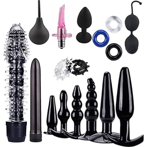 17PCS BDSM Kits Sex Bondage Set Handcuffs Whip Gag Silicone Anal Plug for Couples Sexy Exotic Sex Toys for Women