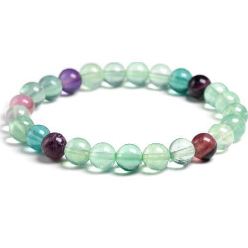 Natural Stones Colorful Fluorite Bracelet Crystal Quartz Round Bead Men Women Bracelet Healing Energy Gift Lucky Gem Jewelry