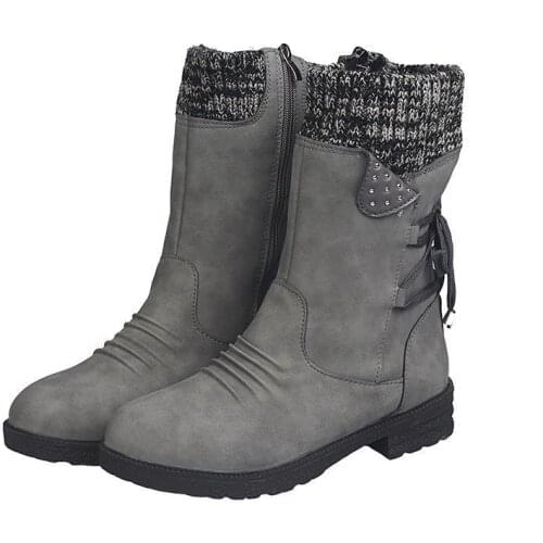 Comemore New Autumn Early Winter Shoes Women Flat Heel Boots Fashion Knitting Patchwork Womens Boots Short Boots Large Size 43