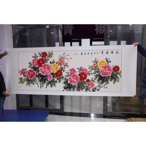 HUGE TOP 100% Hand Painted ART HOME Company hall Lobby Vestibule WALL Decorative painting Rich Peony Flowers china painting