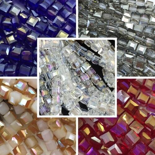 Wholesle price 70pcs 6mm bling crystal glass square cube multicolor faceted handmade jewelry findings loose spacers beads B986