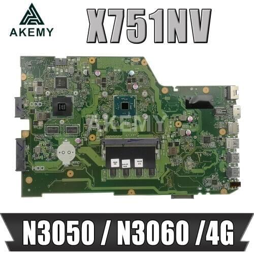 Akemy X751NV original mainboard for ASUS X751N Laptop motherboard X751NV mainboard with 4GB-RAM N3050 / N3060