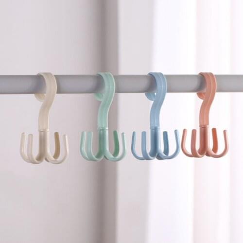 Creative Rotating Four-claw Hook Multifunctional Wardrobe Bag Storage Hook Nail-free Plastic Tie Hanger