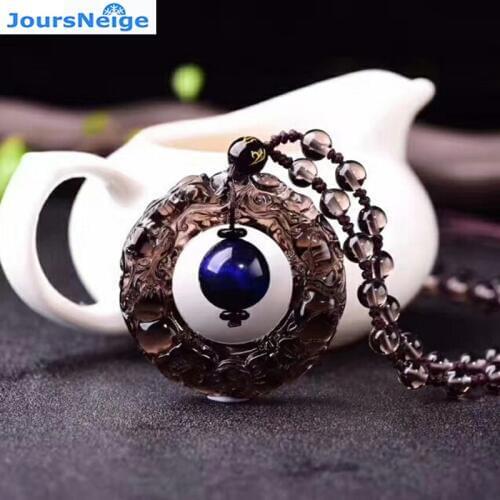 Ice Natural Obsidian Pendant Carving Transport Circle Blue Tiger Eye Stone Ball Amulet Pendant Necklace Blessing Fashion Jewelry