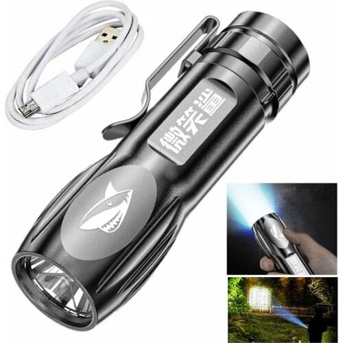 Portable Clip Flashlights USB Rechargeable Strong Light LED Flash Light Torches Outdoor Fishing Hiking Night Light Mini Torch