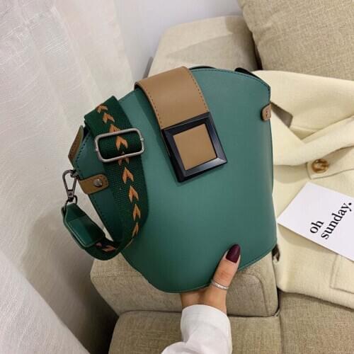 DikizFly 2020 Casual Wide Strap Buckets Bag Luxury Designer Women Shoulder Bags Good PU Leather Crossbody Bag Simply Purses Sac