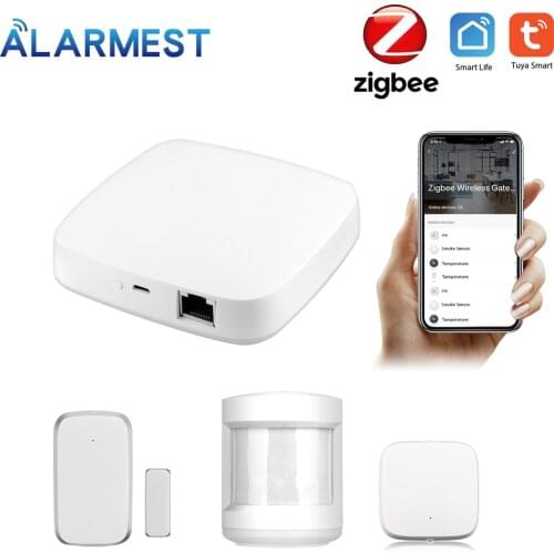 Alarmest Tuya Wired Zigbee Hub Smart Home PIR Door Sensor Temperature and Humidity Sensor Home Automation Security Alarm Kit