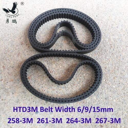 HTD 3M Timing belt length 258 261 264 267 width 6/9/15mm Teeth 86 87 88 89 HTD3M synchronous pulley 258-3M 261-3M 264-3M 267-3M