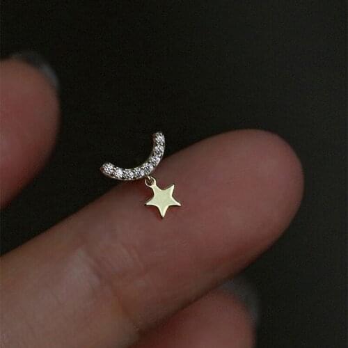 Binmonray 925 Sterling Silver Smiling Face Crystal Star Stud Earring Women Simple Exquisite Romantic Sweet Party Jewelry Gift