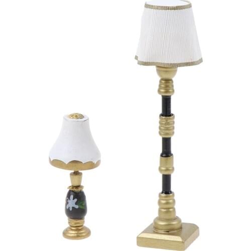 Modern Mini Floor Lamp Light Model White Light Cover Table Lamp for 1/12 Scale Dollhouse Living Room Bedroom Decor