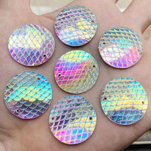 Fish scales Style Gems Flat Back AB Resin Cabochons Cameo Rhinestone button 12pcs 25mm -A740