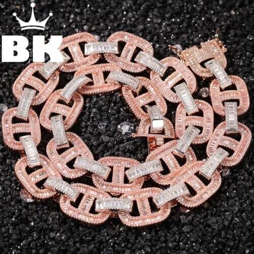 HIP HOP Large buttons Necklace mix silver color Plated Luxury Copper Micro Paved CZ Cuban Chain16/18/20inch