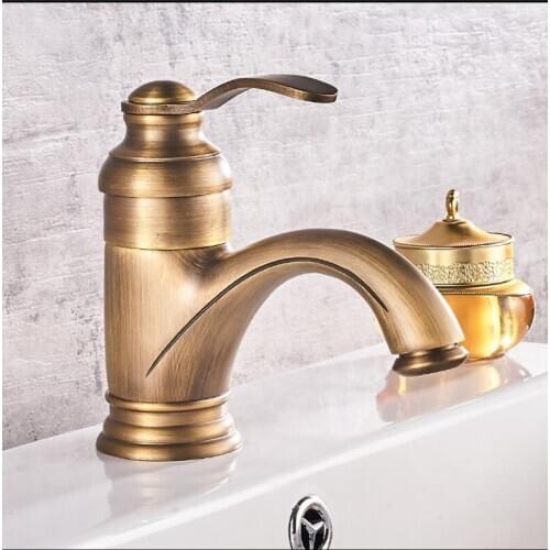 Vidric Basin Faucet Antique Brass Bathroom Sink Faucet Single Handle Hole Deck Vintage Wash Faucet Hot Cold Mixer Tap Wash Crane