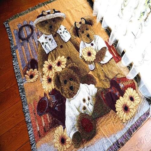 "Bear" Vintage Cotton Carpet Thick Blanket Throw Mat Sofa Towel Blanket Bed Cover Living Room Bedroom Felts Tapestry 130X160 CM