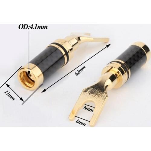 High Quality 4Pcs SY1532 Pure Copper With 24K Gold Plated Locking Screw Spade Plug Speaker Cable Wire Connector