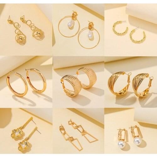 Find Me Alloy Imitation Pearl Summer Retro Earrings Geometric Two-Color Pendant Earrings For Women Jewelry Accessories