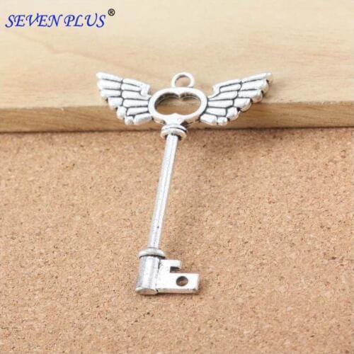 10 Pieces/Lot 59mm*40mm Antique Silver Plated Angels Wings Key Pendants Charms For Jewelry Making