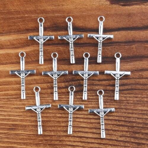 Tibetan Silver Color,10PCS Zinc Alloy Jesus Cross Shape Metal Pendant,Charms for Jewelry Making,15*30mm Handmade DIY Accessories