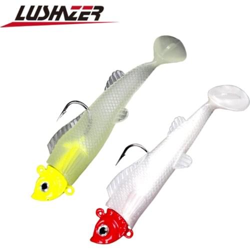2pcs/lot LUSHAZER lead head jig Soft Lure 9g 16g Wobblers Artificial Bait Silicone Fishing Lure Lead Fishing Bait Jig Rubber