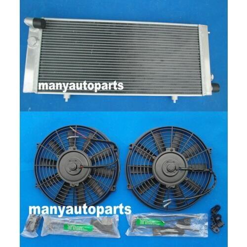 2 Core Aluminum Radiator & 2* Fans for PEUGEOT 205 GTI 1.6L & 1.9L 1984-1994 MT