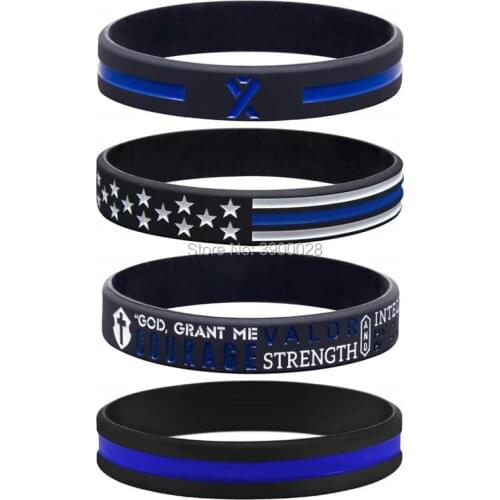 400pcs Thin Blue Line, Policemans Prayer, American Flag and Blue Awareness Ribbon wristbands silicone bracelets