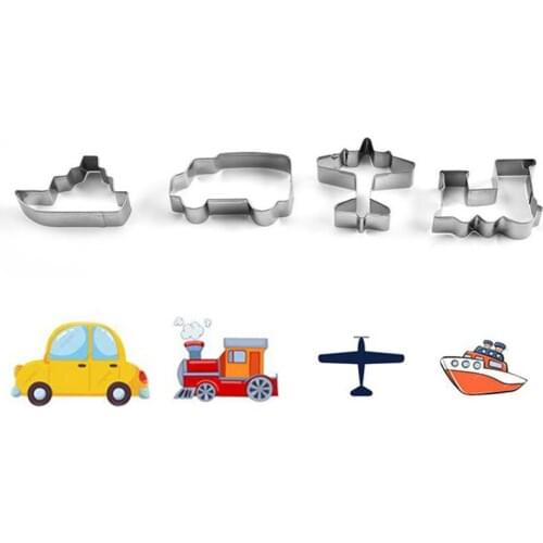 4pcs Stainless Steel Vehicle Car Cookie Cutter Candy Biscuit Mold Cooking Tools Train Ship Pastry Cake Fondant Stamping Mould