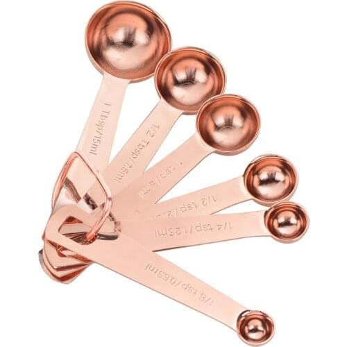 6pcs/set Rose Gold Plated Measuring Spoons Stainless Steel Baking Tea Coffee Kichen Teaspoons Tablespoons Measure Baking Tool