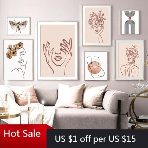 Abstract Girl Flower Butterfly Minimalist Wall Art Canvas Painting Nordic Prints Wall Decor Pictures Posters Aesthetic Room Deco